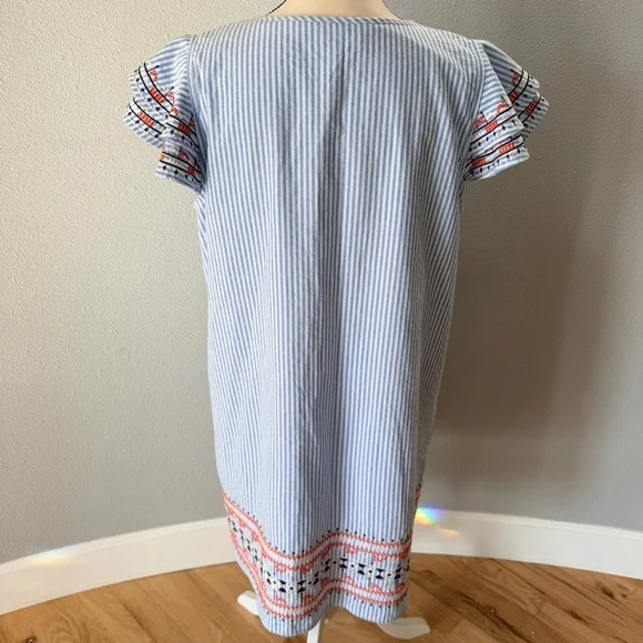 THML Blue and White Striped Cotton Sun Dress with Tassels & Embroidered Details - Picture 6 of 14